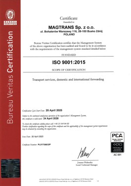 MAGTRANS - ISO 9001:2015 certificate